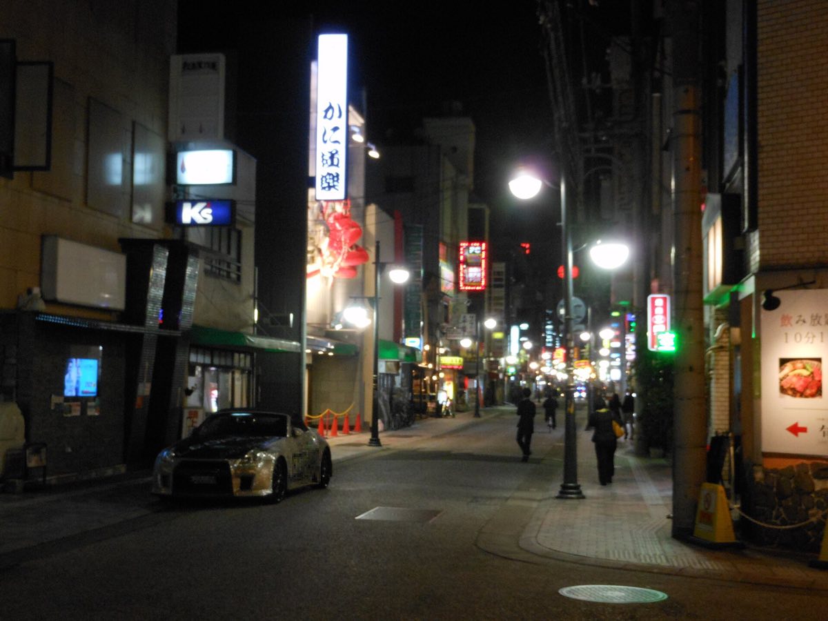 The Nagarekawa entertainment district of Hiroshima at night